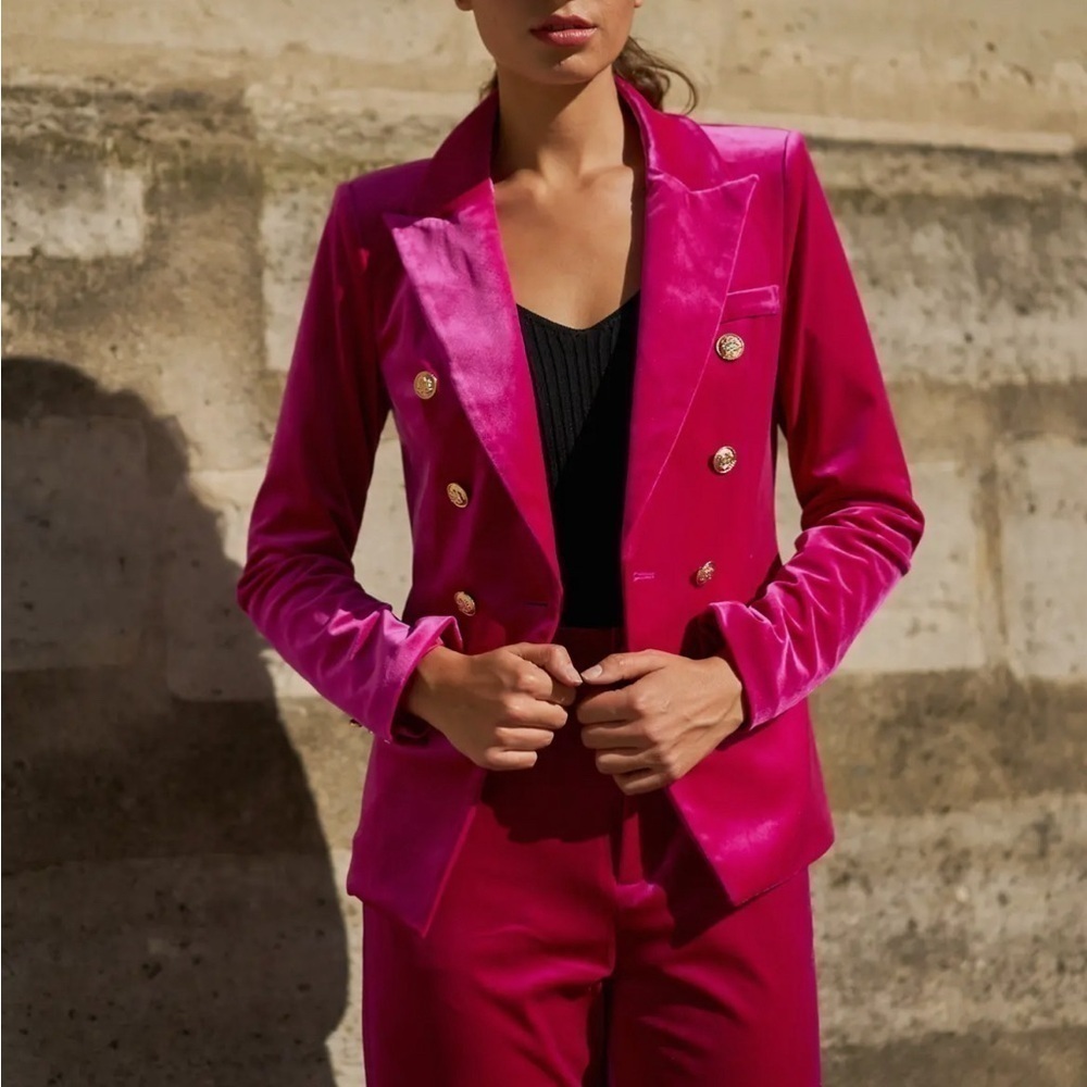 323. Magenta Velvet Blazer - Picture 2 of 3